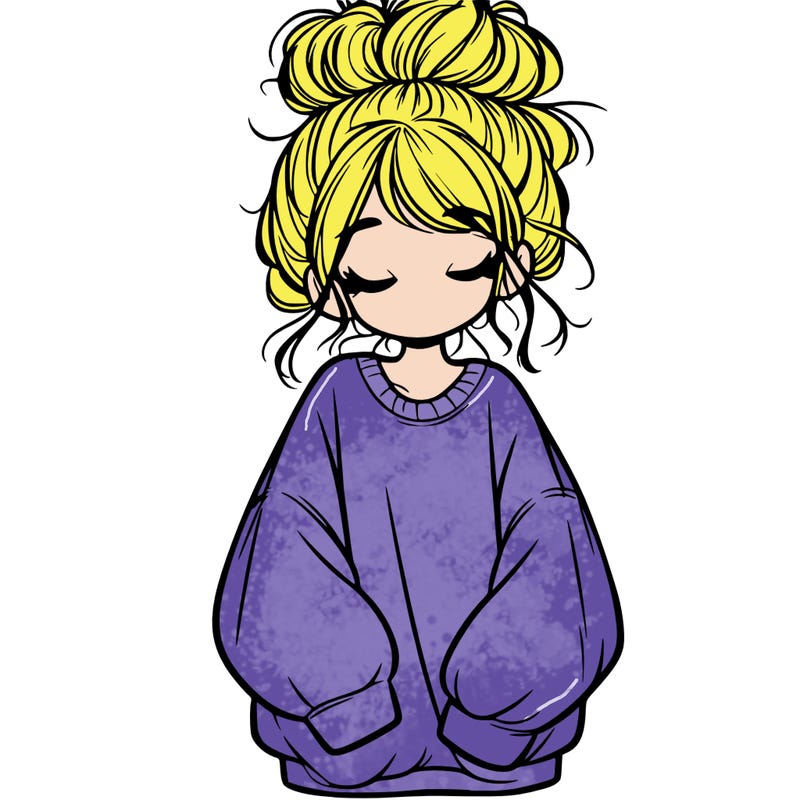 girl with baggy sweatshirt and messy bun