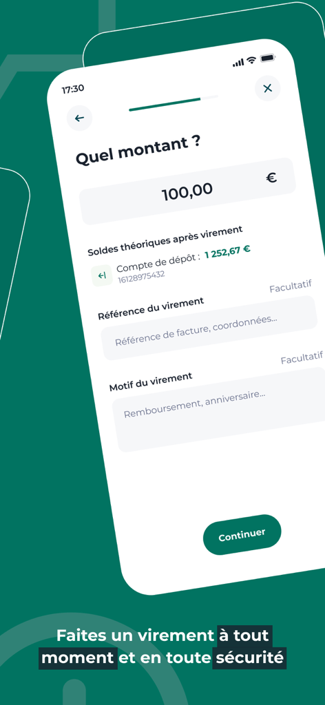 Interface for making a bank transfer in the Credit Agricole Ma Banque app