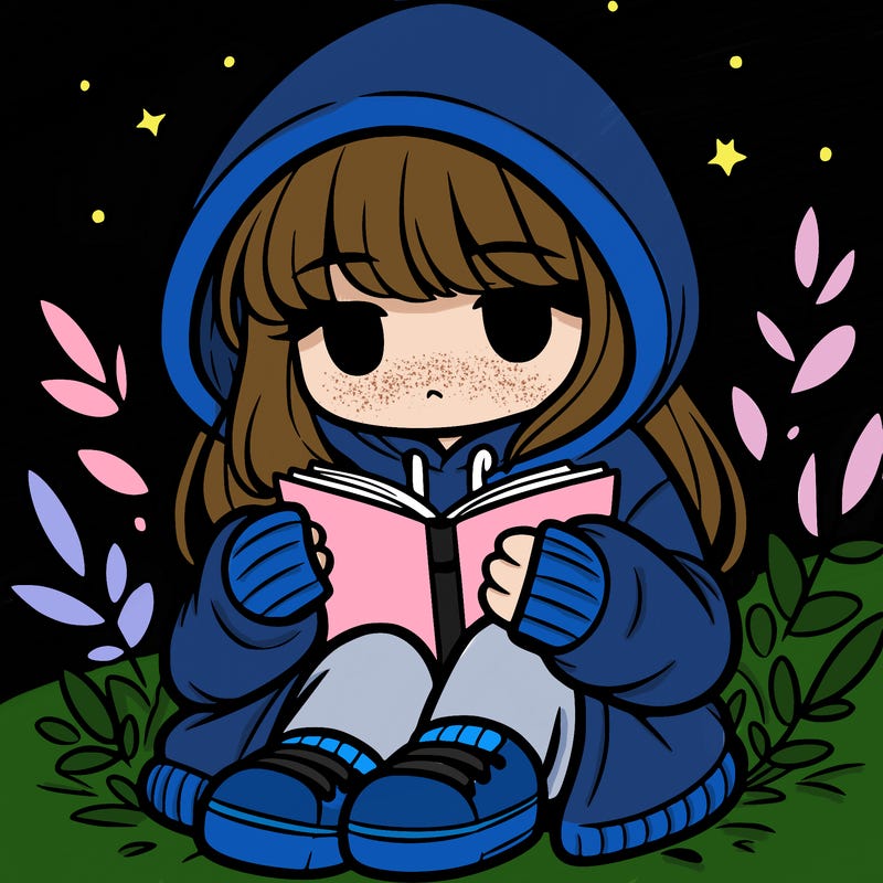 girl in oversized hoodie reading a book