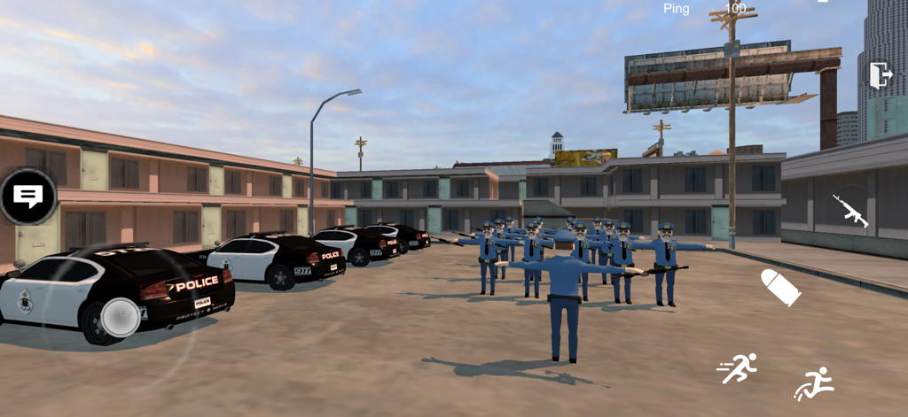 نورث سيتي - هجوله و حوادث - Gameplay screenshot showing police officers and patrol cars in a parking lot from the North City Hajwala game.