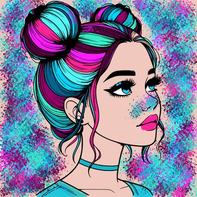 realistic girl with buns on the top of her head