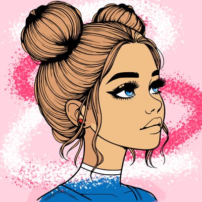 realistic girl with buns on the top of her head