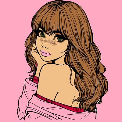 realistic girl with bangs looking over her shoulder