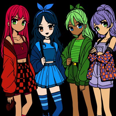 teen manga girls group of 4