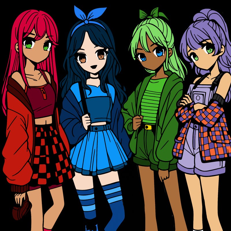 teen manga girls group of 4