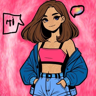 a realistic girl with a crop top and short shorts in an open jacket