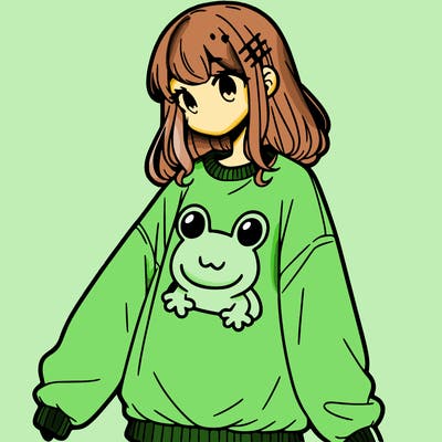 girl wearing frogging sweatshirt