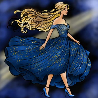 realistic woman in a dress flowing in the wind