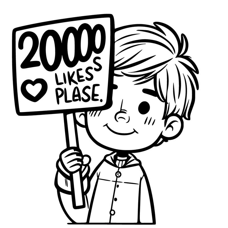 a boy holding up a sign that says 200 likes please