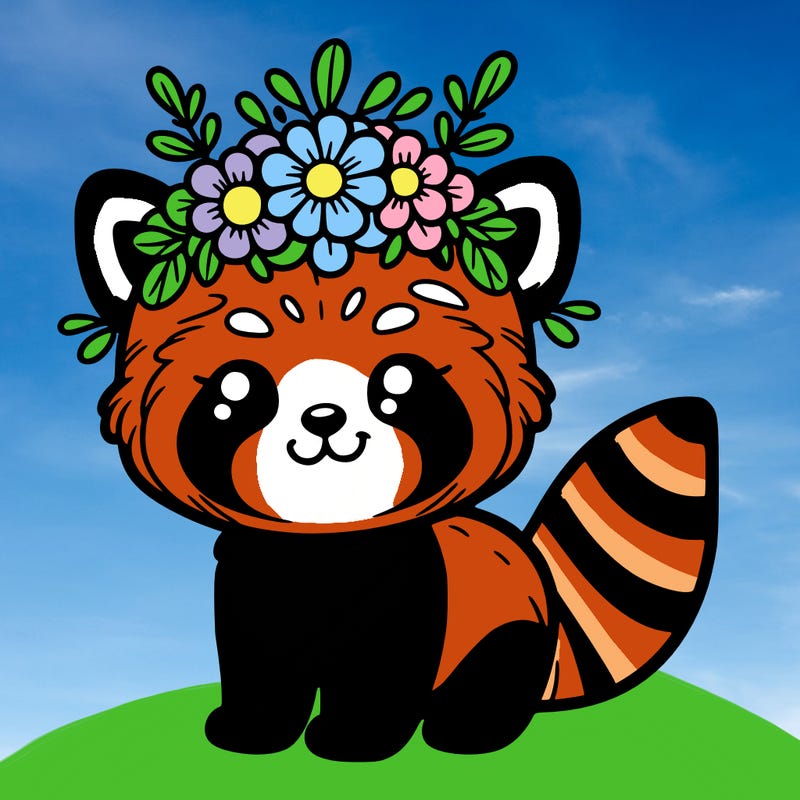 red panda with flower crown
