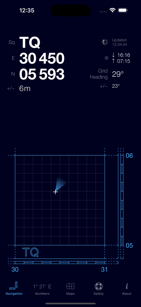GridPoint GB - GridPoint GB navigation screen showing precise Ordnance Survey grid reference and heading