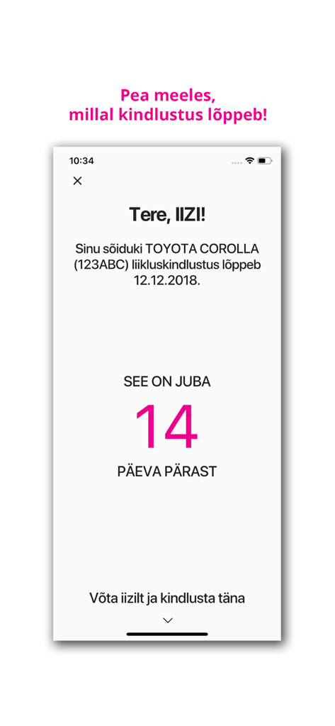 IIZI - IIZI app screenshot showing a countdown notification for vehicle insurance expiration