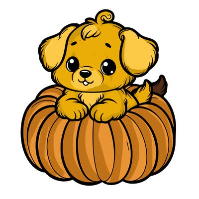 cute little puppy in a pumpkin