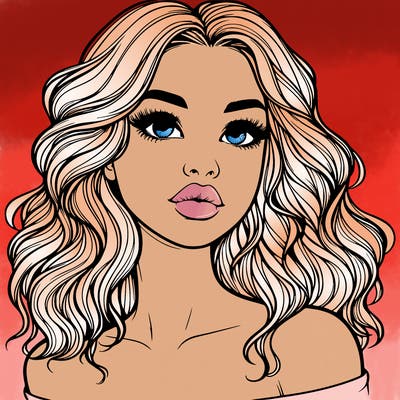 realistic girl with wavy hair and lips