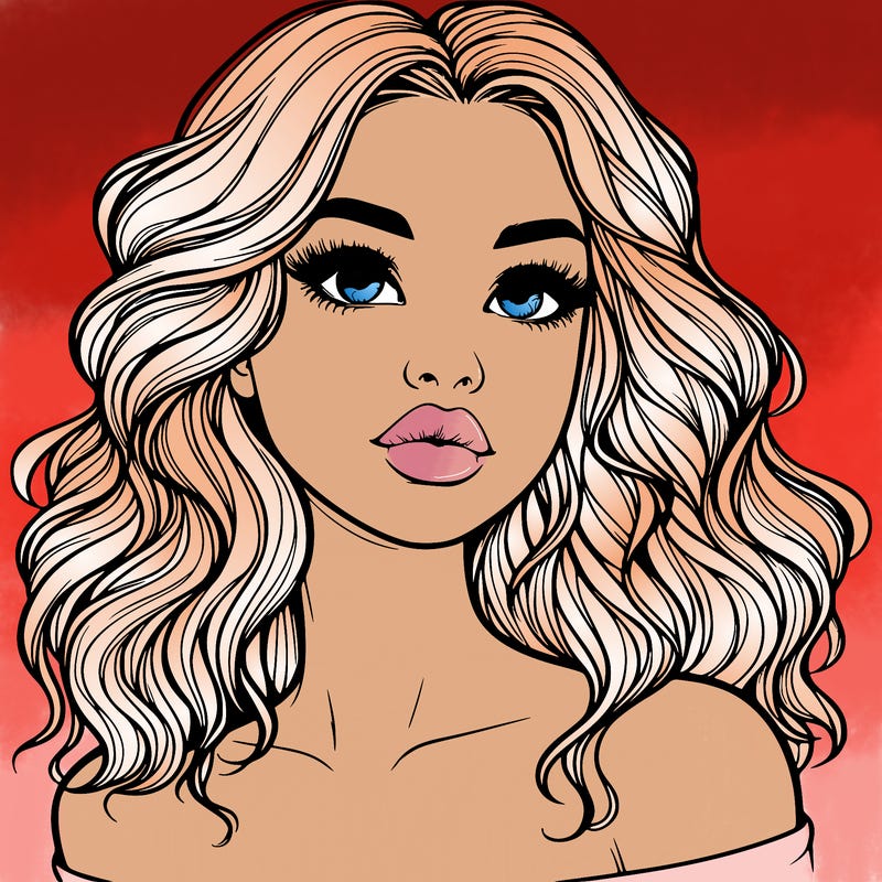 realistic girl with wavy hair and lips