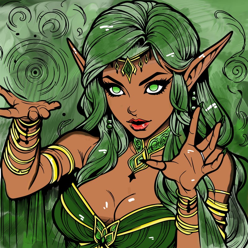 realistic scary beautiful elf sorceress casting spell