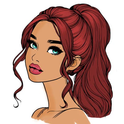 realistic girl with a ponytail on her hair and lips