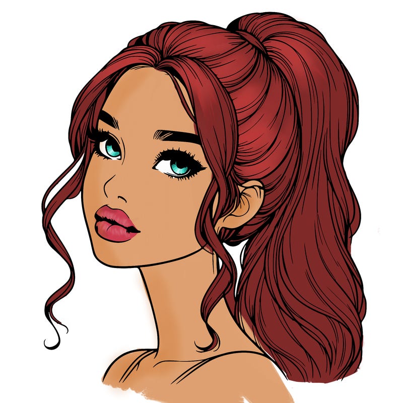 realistic girl with a ponytail on her hair and lips