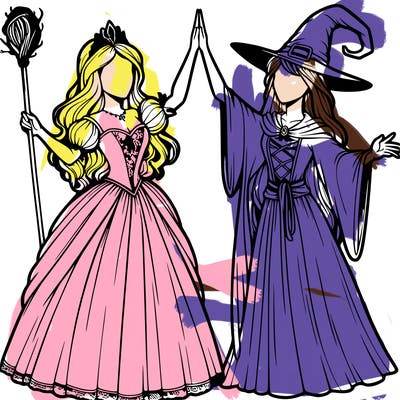 detailed realistic split of a princess and a witch