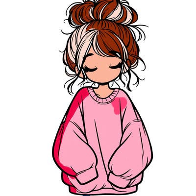 girl with baggy sweatshirt and messy bun