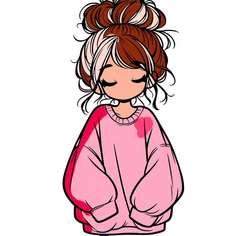 girl with baggy sweatshirt and messy bun