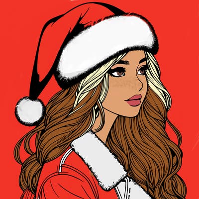 realistic girl in santa hat