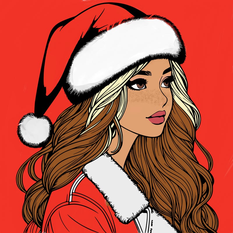 realistic girl in santa hat