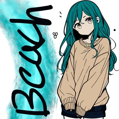manga teen girl  in a sweater and baggy pants