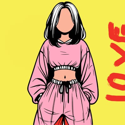 realistic girl faceless with baggy pants and a crop top