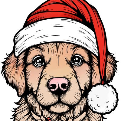 realistic dog with a christmas hat