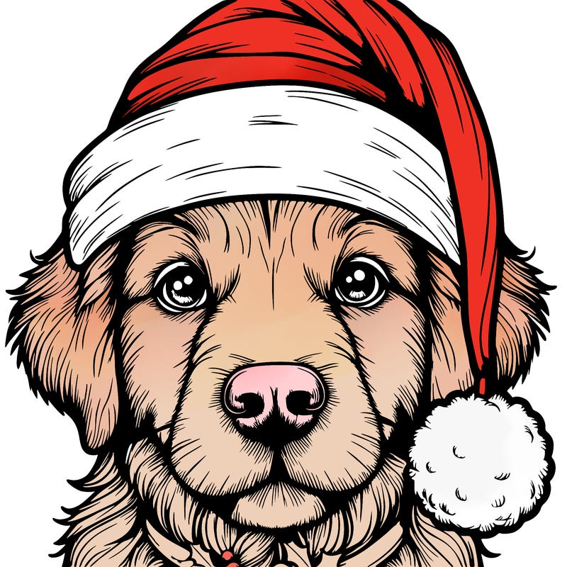 realistic dog with a christmas hat