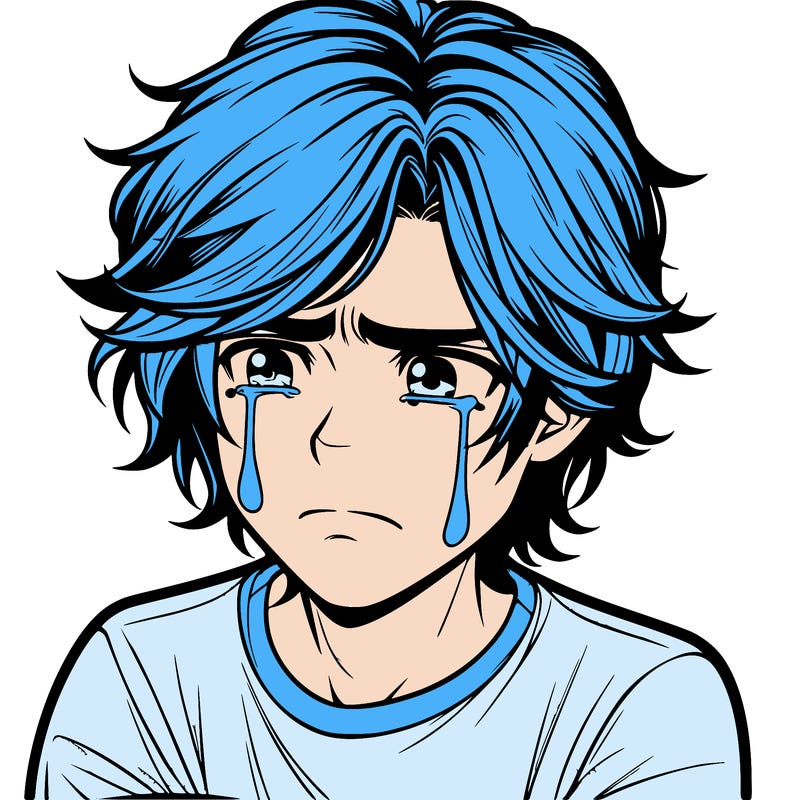 realistic teenage guy with long ish hair holding him self teary eyed starting at the ground