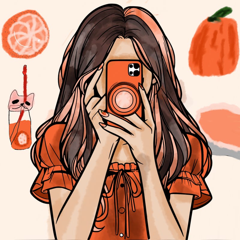 a realistic girl holding her phone taking pictures