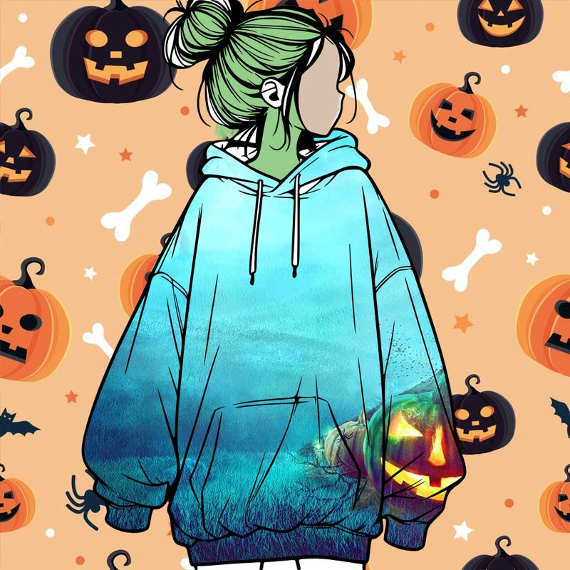 realistic girl with a oversized sweatshirt on and a bun