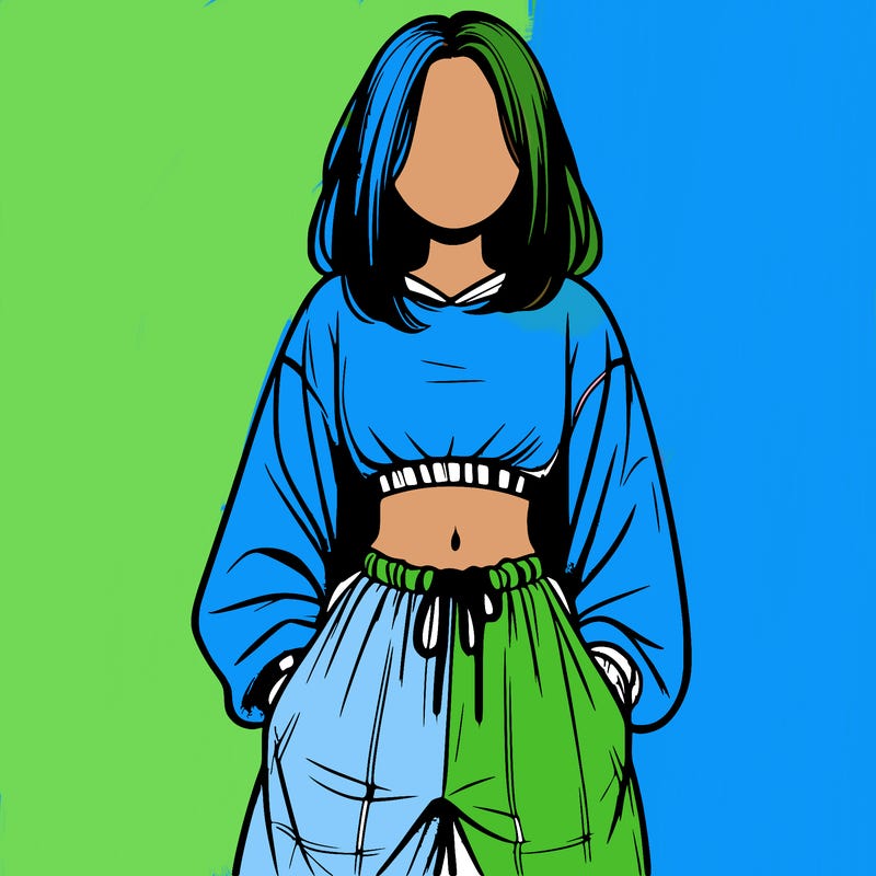 realistic girl faceless with baggy pants and a crop top