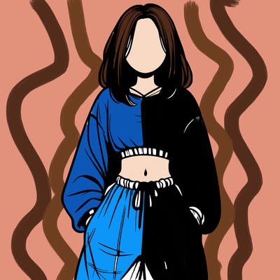 realistic girl faceless with baggy pants and a crop top