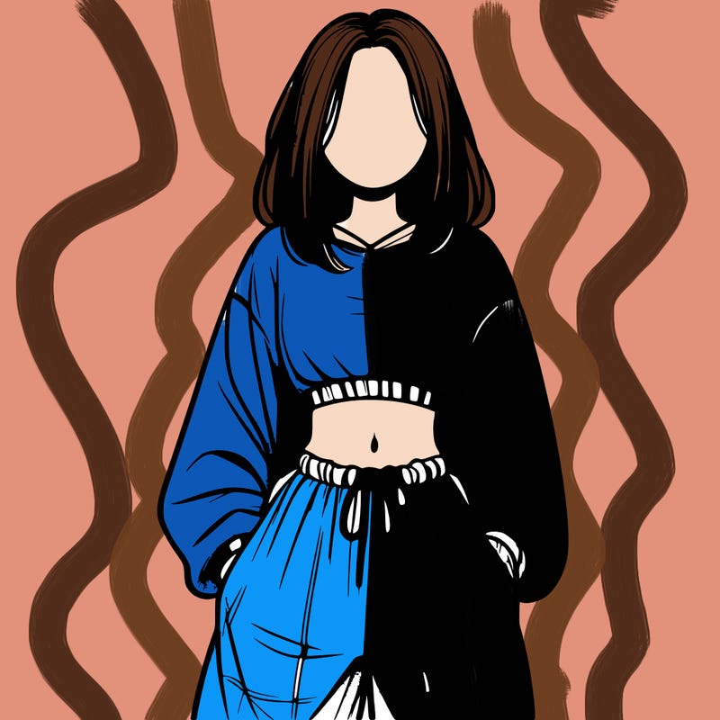 realistic girl faceless with baggy pants and a crop top