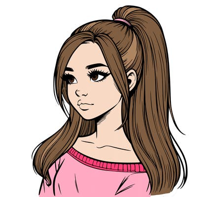 realistic girl with a high ponytail