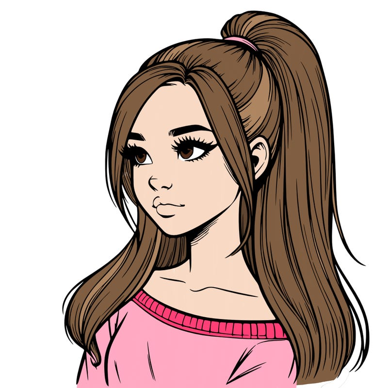 realistic girl with a high ponytail