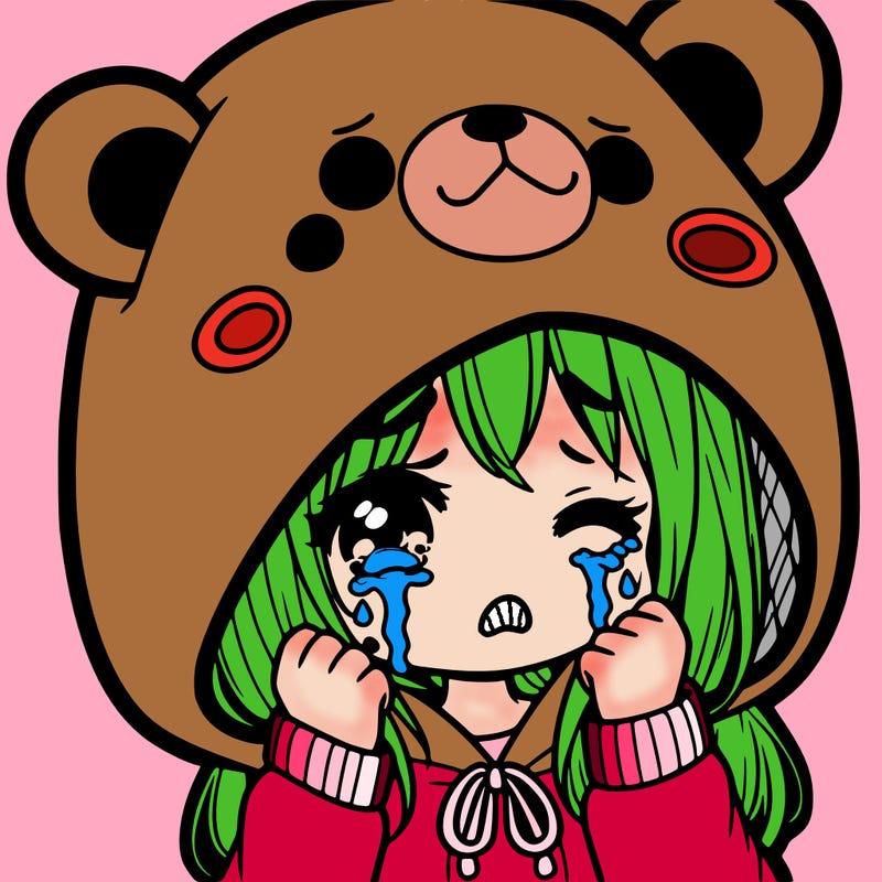 girl with bear hoodie crying