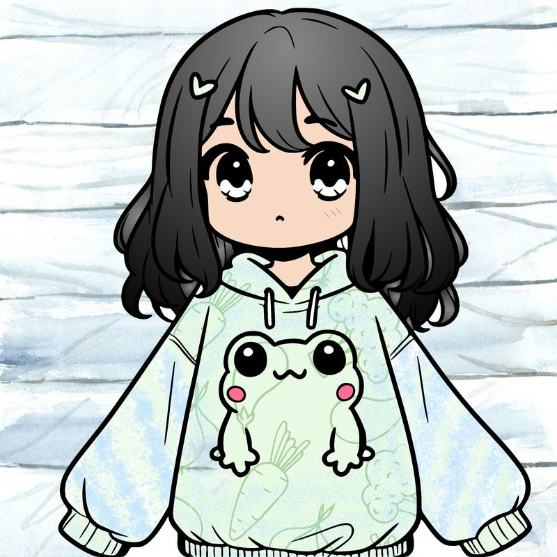 girl wearing frogging sweatshirt