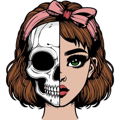realistic girl with half skull mask