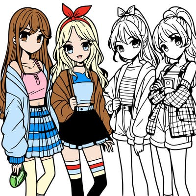 teen manga girls group of 4