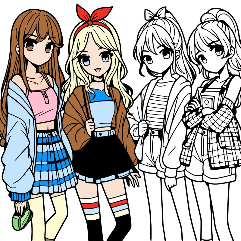 teen manga girls group of 4