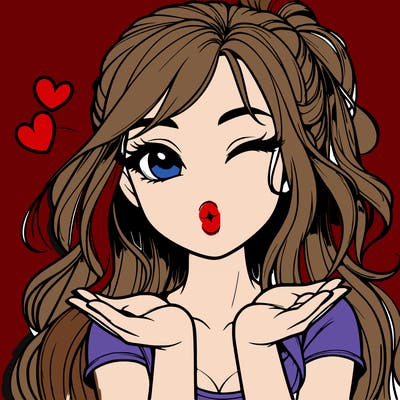 realistic girl winking and blowing a kiss while making heart hands