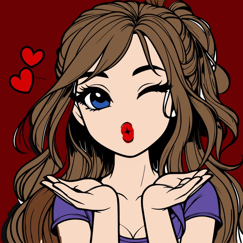 realistic girl winking and blowing a kiss while making heart hands