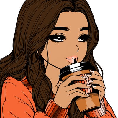 realistic girl drinking coffee