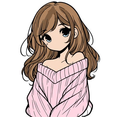 shy pretty girl wearing a sweater that is falling off one shoulder portrait