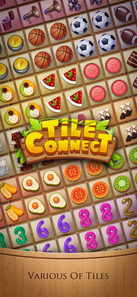 Tile Connect: Matching Games - Tile Connectモバイルパズルゲームのさまざまなマッチングタイルのカラフルなグリッド