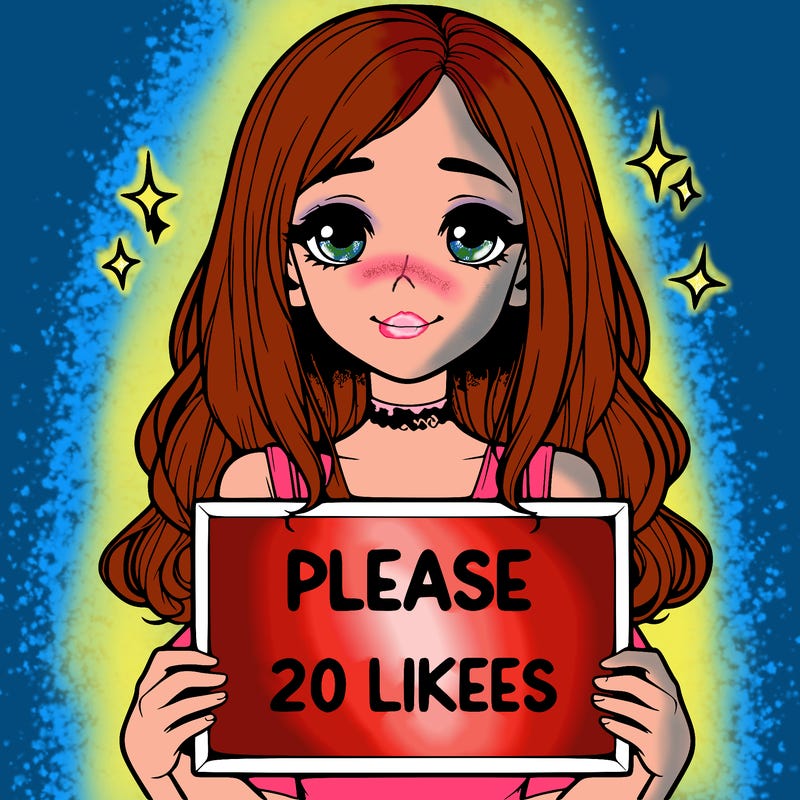 realistic girl holding a sign that says please 20 likes